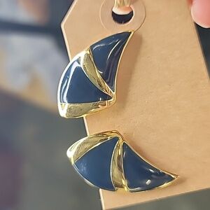 Monet Gold and Navy blue Geometric Earrings